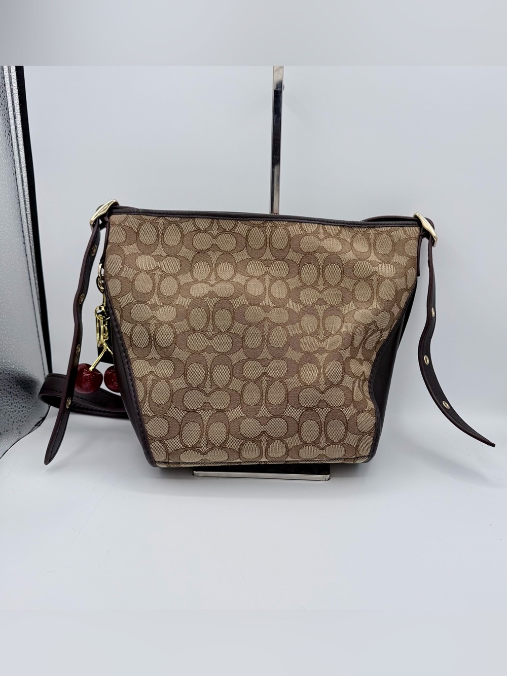 Coach Small Dufflette Signature Jacquard Crossbody Bag Khaki Brown  25697 - Picture 5 of 9